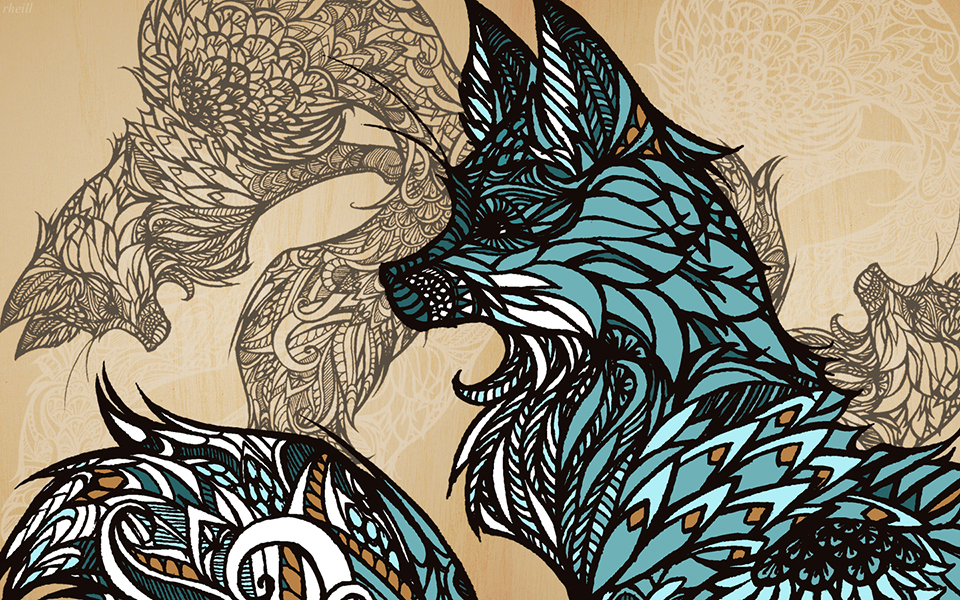 Fox illustration filled with delicate organic patterns.