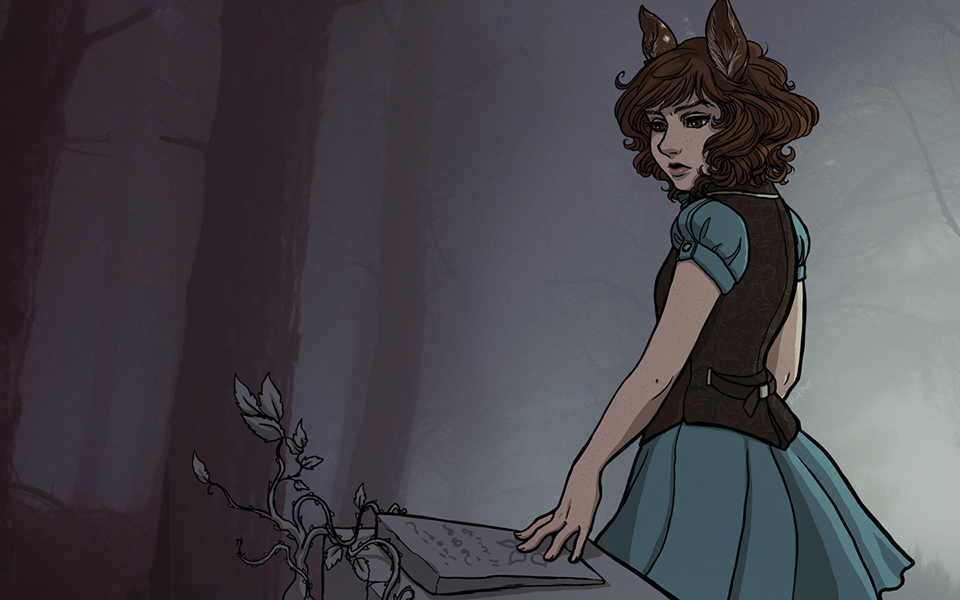 Somber image of a faun examining a memorial in the woods.